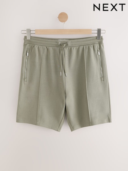 Khaki Green Pintuck Zip Pocket Jersey Shorts (AL4615) | £26