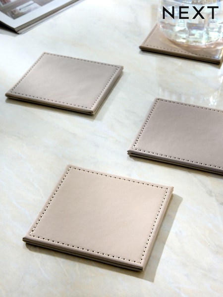Set of 4 Natural Reversible Faux Leather Coasters (AL4629) | £8