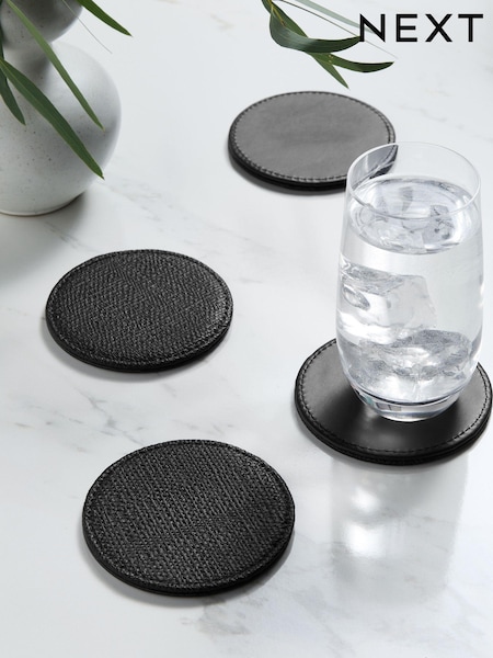 Set of 4 Black Reversible Faux Leather Coasters (AL4630) | £8