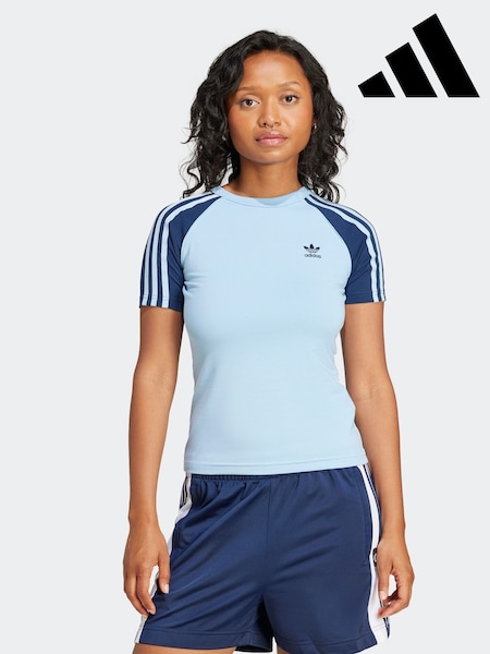 adidas originals Blue 3 Stripe Slim T-Shirt (AL4708) | £25