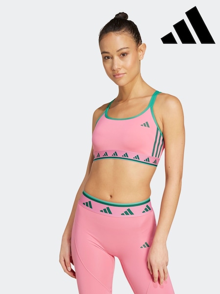 adidas Pink/Green Aeroready Long Sleeve Hyperglam Bra (AL4750) | £28
