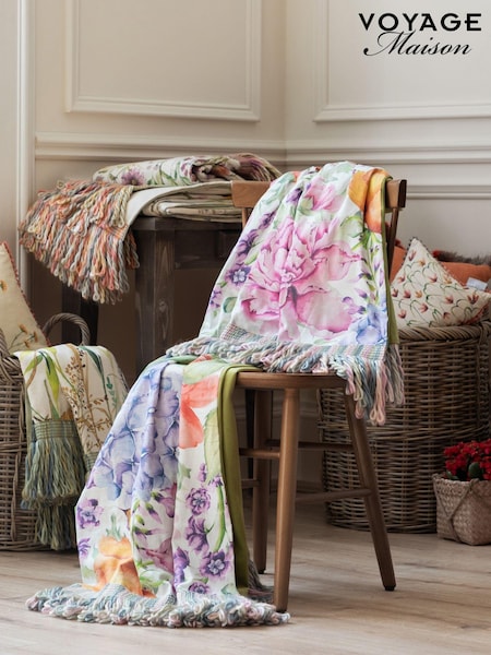 Voyage Maison Sage Elai Floral Ruche Fringed Cushion (AL4752) | £44