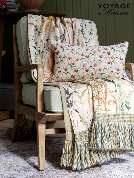 Voyage Maison Stone Elai Floral Ruche Fringed Cushion (AL4758) | £44