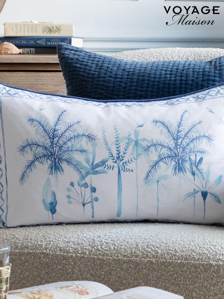Voyage Maison Cobalt Chora Printed Piped 100% Cotton Cushion (AL4773) | £38