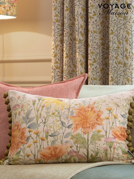 Voyage Maison Linen Dalamere Floral Pom-Pom Rectangular Cushion (AL4779) | £48