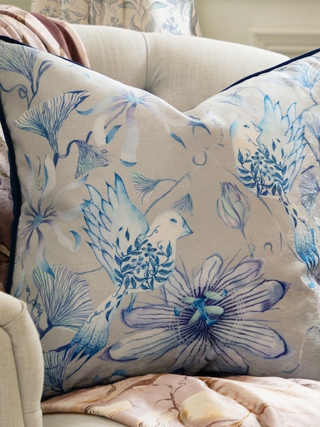 Voyage Maison Blue Sybil Printed Piped Cushion (AL4780) | £36