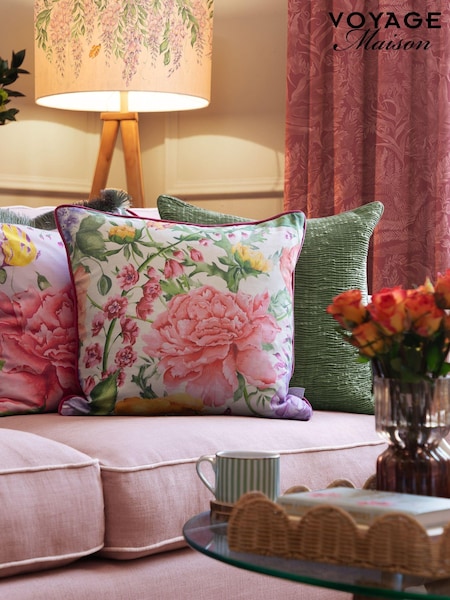 Voyage Maison Fuschia Idalia Floral Piped Cushion (AL4783) | £52