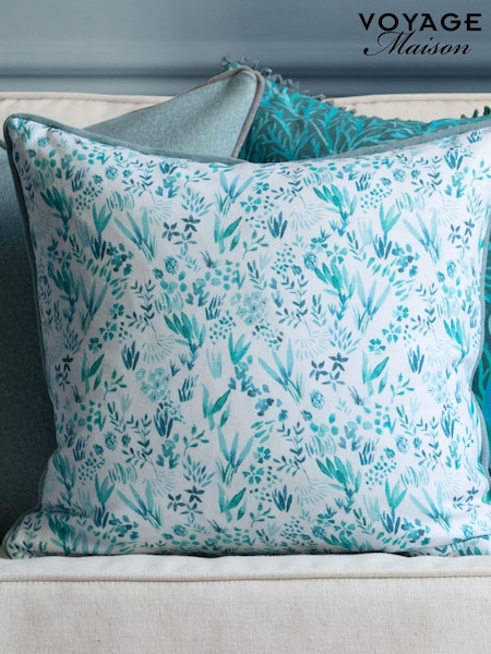 Voyage Maison Teal Saana Floral Piped 100% Cotton Cushion (AL4784) | £175
