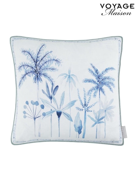 Voyage Maison Cobalt Cozzo Printed Piped 100% Cotton Cushion (AL4787) | £38