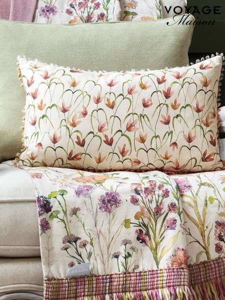 Voyage Maison Linen Fresia Floral Pom Pom Cushion (AL4789) | £34