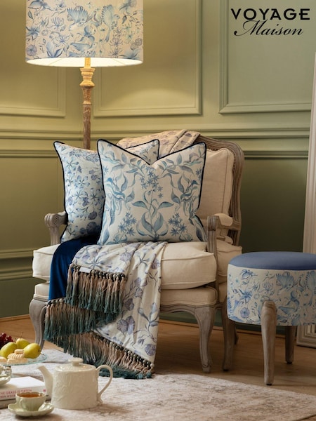 Voyage Maison Blue Hettie Printed Piped Cushion (AL4805) | £38