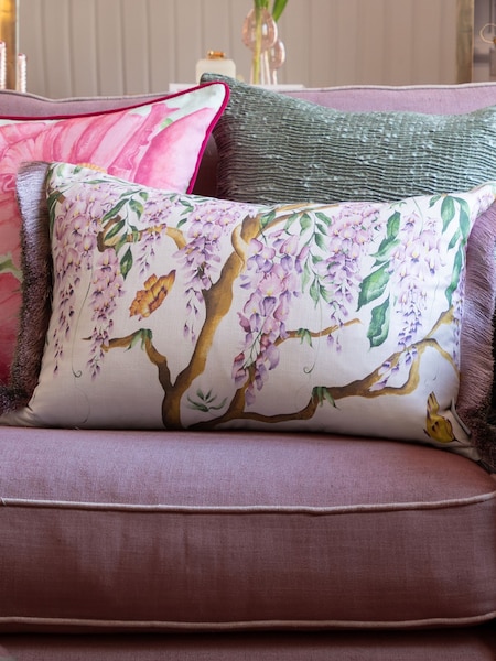 Voyage Maison Cream Mariposa Printed Ruched Cushion (AL4810) | £42