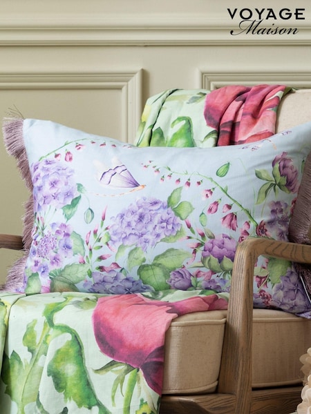 Voyage Maison Duck Egg Seraphina Printed Ruche Fringe Cushion (AL4811) | £42