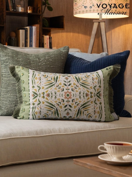 Voyage Maison Sage Kari Printed Fringe Cushion (AL4813) | £44