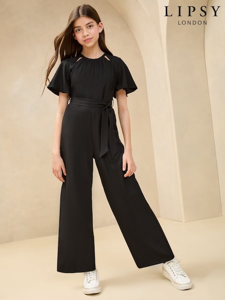 Lipsy Black Cut-Out Flutter Sleeve Jumpsuit (5-16yrs) (AL4930) | £32 - £40