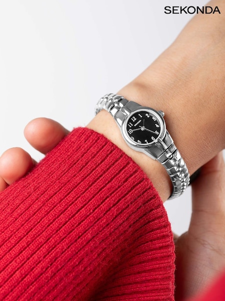 Sekonda Newton Womens 19mm Analogue Watch With Silver Case And Stainless Steel Expanding Bracelet With Black Dial (AL4967) | £35