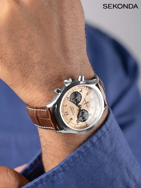 Sekonda Mens Archer 40mm Analogue Watch With Silver Case And Leather Strap With Dial (AL4968) | £80