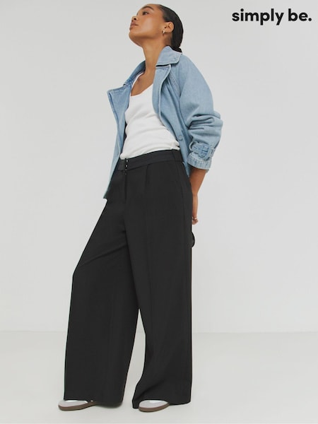 Simply Be Black Turnover Waistband Tailored Wide Leg Trouser (AL5018) | £38