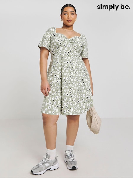 Simply Be Green Supersoft Knot Front Skater Dress (AL5025) | £29