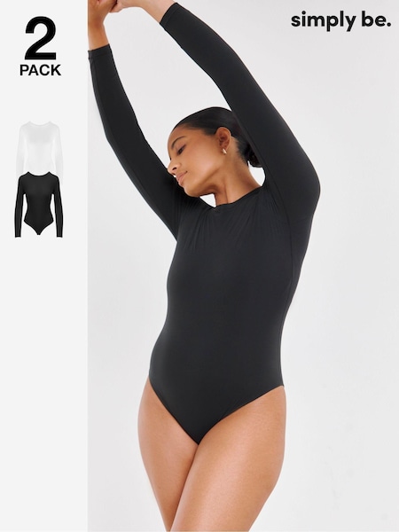 Simply Be White Magisculpt Smoothing Long Sleeve Bodysuit 2 Pack (AL5029) | £40