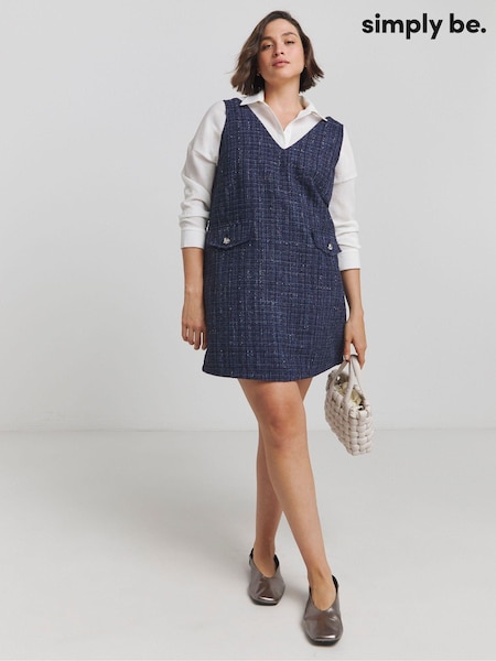 Simply Be Blue Boucle Pinafore Dress (AL5044) | £42