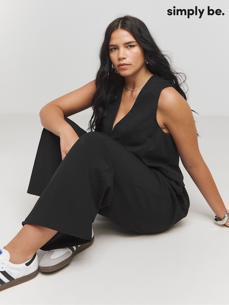 Simply Be Black Drawcord Wide Leg Trousers (AL5057) | £28