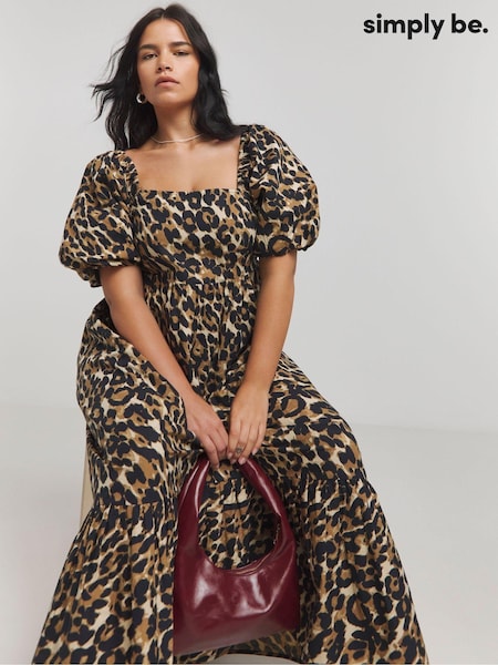 Simply Be Black Leopard Print Poplin 100% Cotton Maxi Dress (AL5110) | £70