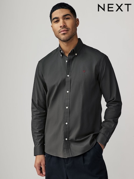 Charcoal Grey Stretch Oxford Long Sleeve Shirt (AL5134) | £30