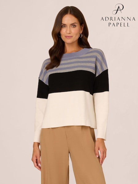 Adrianna Papell Dropped Shoulder Boat Neck Colour Blocked Long Sleeve Sweater (AL5203) | £49
