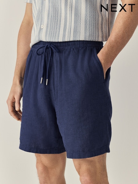 Navy Linen Rich Drawstring Waist Shorts (AL5226) | £22
