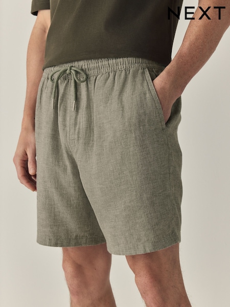 Sage Green Linen Rich Drawstring Waist Shorts (AL5230) | £22