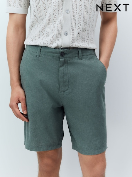 Teal Blue Linen Rich Elasticated Waist Chino Shorts (AL5257) | £26