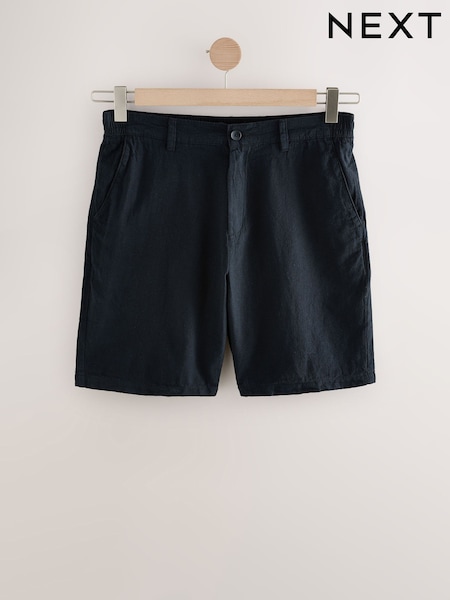 Black Linen Rich Elasticated Waist Chino Shorts (AL5258) | £26