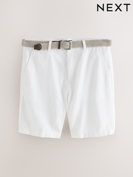 White Linen Cotton Chino Shorts with Belt Included (AL5264) | £30