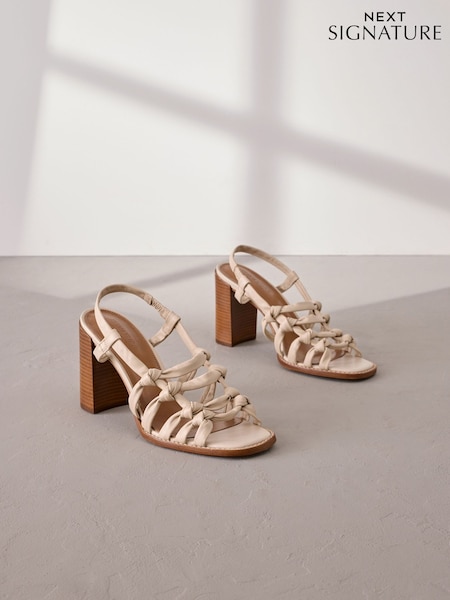 Bone Signature Premium Leather Square Toe Cage Slingback Block Heel Sandals (AL5350) | £75
