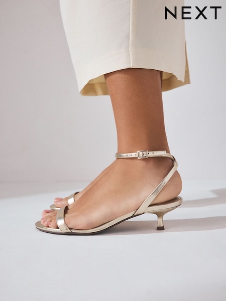 Gold Forever Comfort® Leather Round Toe Low Kitten Heel Simple Sandals (AL5353) | £42
