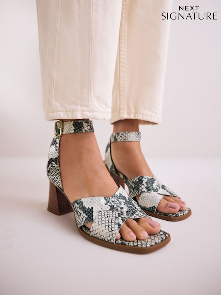 Snake Signature Square Toe Cross-Over Detail Ankle Strap Block Sandals (AL5359) | £75