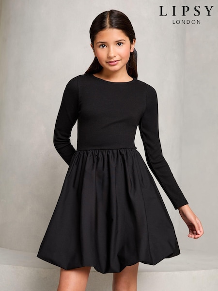 Lipsy Black Bubble Hem Long Sleeve Dress (5-16yrs) (AL5406) | £32 - £40