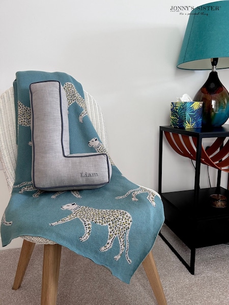 Embroidered Letter Cushion in Silver by Jonnys Sister (AL5429) | £70