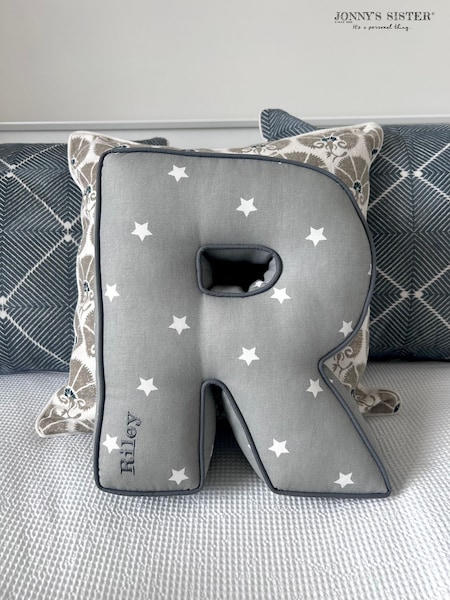 Embroidered Letter Cushion in Grey Star by Jonnys Sister (AL5434) | £70