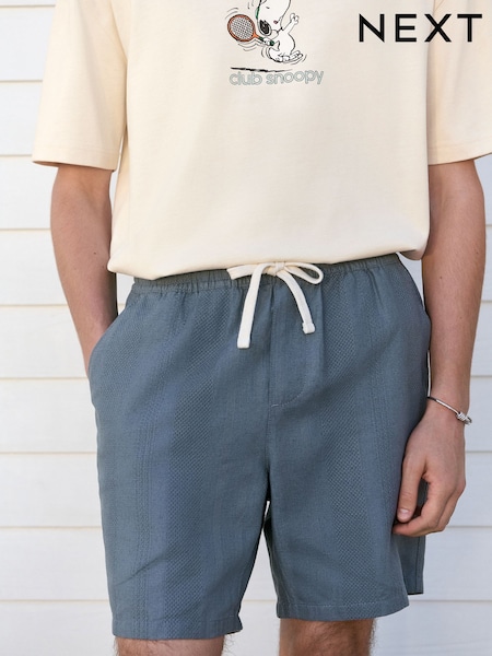 Blue 100% Cotton Textured Stripe Drawstring Waist Shorts (AL5443) | £20