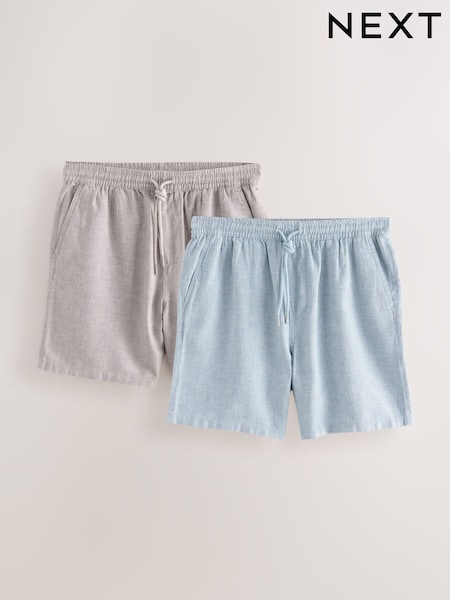 Blue/Neutral Cotton Linen Dock Shorts 2 Pack (AL5449) | £42