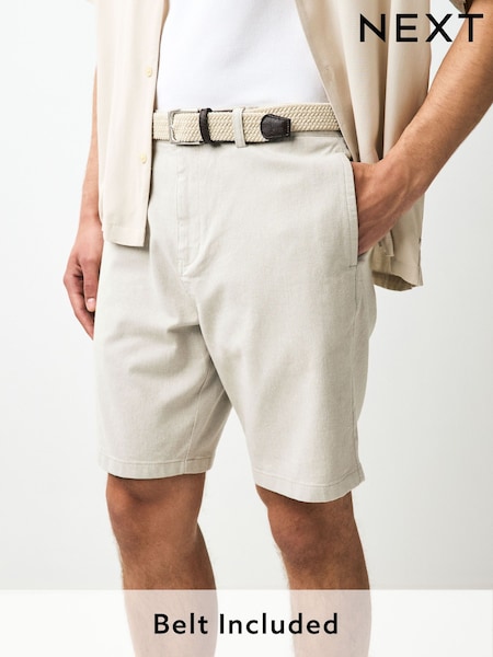 Stone Woven Belted Textured Shorts (AL5456) | £28
