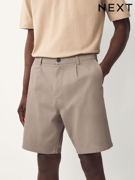 Mushroom Straight Fit Pleated Chino Shorts (AL5458) | £20