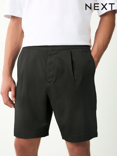 Black Elasticated Waist Pleat Chino Shorts (AL5459) | £26