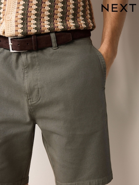 Sage Green Faux Suede Belted Chino Shorts (AL5466) | £32