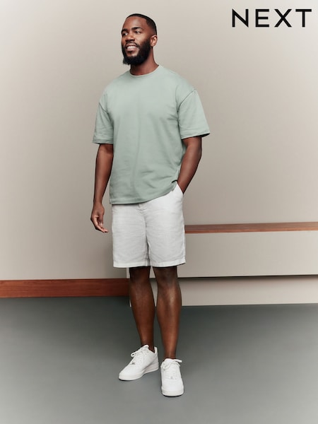 White Linen Rich Elasticated Waist Chino Shorts (AL5467) | £26