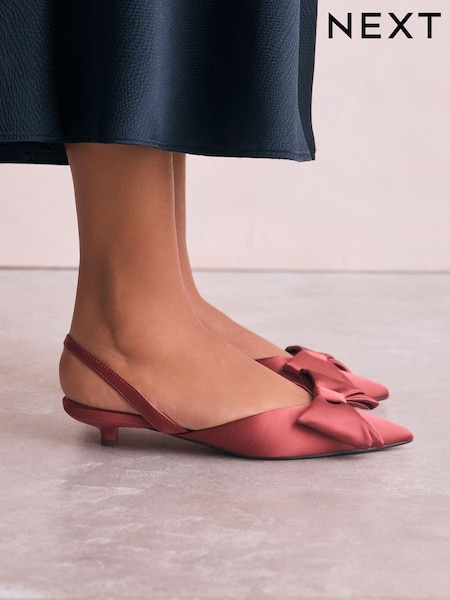 Pink Forever Comfort® Point Toe Bow Slingback Kitten Heels (AL5558) | £39