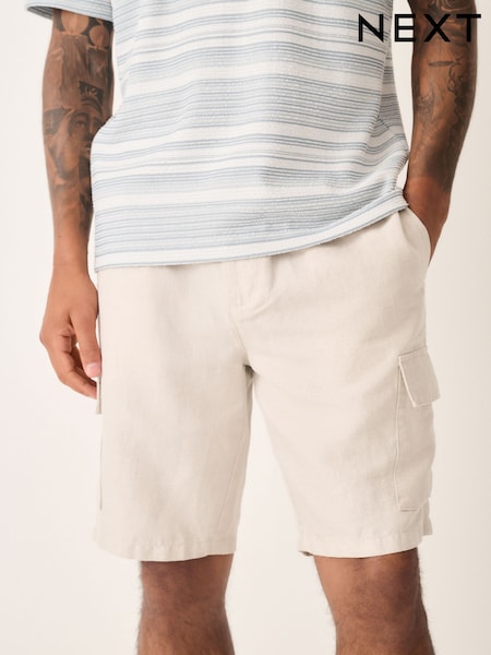 Neutral Cotton Linen Blend Lightweight Cargo Shorts (AL5572) | £32