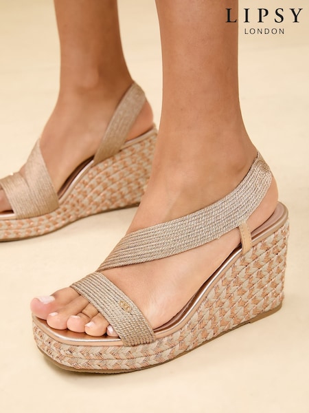 Lipsy Rose Gold Standard Fit High Asymmetric Strappy Elastic Wedges (AL5629) | £49